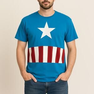Marvel Captain America Star Stripe T-Shirt Men’s XL Blue Retro Tee